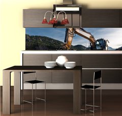 Fototapeta do kuchyn flie 260 x 60, 81767487 - view to huge orange mechanical shovel excavator on gravel