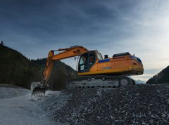 Samolepka flie 270 x 200, 81767537 - sideview of huge orange shovel excavator digging in gravel
