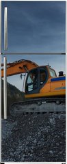 Samolepka na lednici flie 80 x 200  sideview of huge orange shovel excavator digging in gravel, 80 x 200 cm