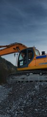 Samolepka na dvee flie 90 x 220  sideview of huge orange shovel excavator digging in gravel, 90 x 220 cm