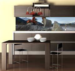 Fototapeta do kuchyn flie 260 x 60, 81767561 - huge shovel excavator standing on gravel hill with stone rock