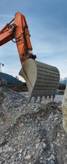 Samolepka na dvee flie 90 x 220  huge shovel excavator standing on gravel hill with stone rock, 90 x 220 cm