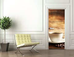 Samolepka na dvee flie 90 x 220, 81865478 - Cup of coffee with grains on wooden background