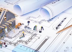 Samolepka flie 100 x 73  house under construction on blueprints  building project, 100 x 73 cm