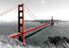 Samolepka flie 145 x 100, 82486303 - Golden Gate Bridge Red Pop on B W - Most Golden Gate erven pop na B W