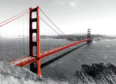 Fototapeta vliesov 200 x 144, 82486303 - Golden Gate Bridge Red Pop on B W - Most Golden Gate erven pop na B W