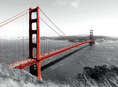 Fototapeta vliesov 270 x 200, 82486303 - Golden Gate Bridge Red Pop on B W
