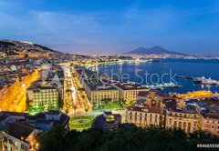 Fototapeta174 x 120  Naples, Italy, view of the bay and Vesuvius Volcano by night, from Posillipo, 174 x 120 cm