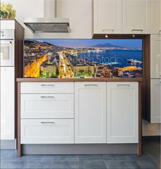 Fototapeta do kuchyn flie 180 x 60  Naples, Italy, view of the bay and Vesuvius Volcano by night, from Posillipo, 180 x 60 cm