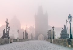 Fototapeta145 x 100  Charles Bridge in Prague at foggy morning, 145 x 100 cm