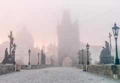 Fototapeta184 x 128  Charles Bridge in Prague at foggy morning, 184 x 128 cm