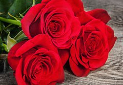 Samolepka flie 145 x 100, 86423669 - Bouquet of red roses on the old boards