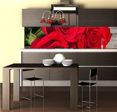 Fototapeta do kuchyn flie 260 x 60, 86423669 - Bouquet of red roses on the old boards