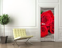 Samolepka na dvee flie 90 x 220, 86423669 - Bouquet of red roses on the old boards