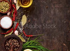 Samolepka flie 100 x 73, 86522386 - Various spices on wooden background - Rzn koen na devnm pozad