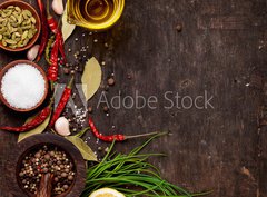 Fototapeta pltno 330 x 244, 86522386 - Various spices on wooden background