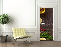 Samolepka na dvee flie 90 x 220, 86522386 - Various spices on wooden background