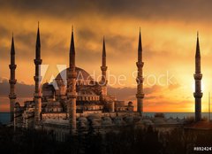 Fototapeta papr 160 x 116, 89242472 - The Blue Mosque in Istanbul during sunset - Modr meita v Istanbulu pi zpadu slunce
