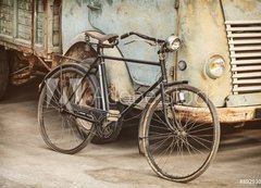 Samolepka fólie 200 x 144, 89293041 - Retro styled image of an ancient bike and truck - Retro stylizovaný obraz starého motocyklu a kamionu