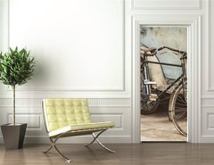 Samolepka na dveře fólie 90 x 220, 89293041 - Retro styled image of an ancient bike and truck - Retro stylizovaný obraz starého motocyklu a kamionu