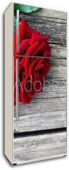 Samolepka na lednici flie 80 x 200  Red rose and butterfly on an old wooden table, 80 x 200 cm