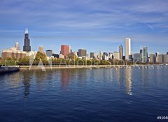 Samolepka flie 100 x 73, 9104837 - Downtown Chicago panorama reflected in Lake Michigan - Downtown Chicago panorama se odr v Lake Michigan