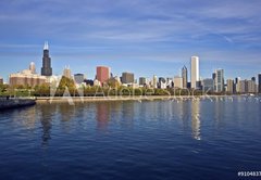 Samolepka flie 145 x 100, 9104837 - Downtown Chicago panorama reflected in Lake Michigan