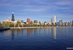 Samolepka flie 145 x 100, 9104837 - Downtown Chicago panorama reflected in Lake Michigan - Downtown Chicago panorama se odr v Lake Michigan