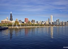 Fototapeta200 x 144  Downtown Chicago panorama reflected in Lake Michigan, 200 x 144 cm