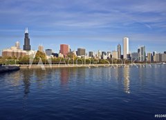 Fototapeta254 x 184  Downtown Chicago panorama reflected in Lake Michigan, 254 x 184 cm