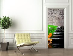 Samolepka na dveře fólie 90 x 220, 91180765 - spa concept zen stones and orchid,wood background - lázně koncepce zen kameny a orchidej, dřevo pozadí