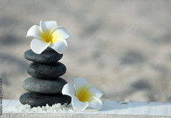Samolepka fólie 145 x 100, 92571268 - Spa stones with flowers on sand beach close up