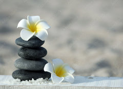 Samolepka fólie 200 x 144, 92571268 - Spa stones with flowers on sand beach close up