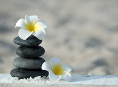 Fototapeta papír 360 x 266, 92571268 - Spa stones with flowers on sand beach close up
