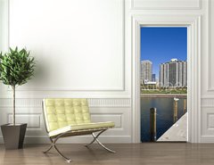 Samolepka na dveře fólie 90 x 220, 9353093 - Chicago from Lake Michigan - morning time - Chicago z Michiganského jezera