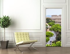 Samolepka na dvee flie 90 x 220, 94095592 - Exterior view of the Colosseum in Rome with green trees around.
