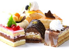 Fototapeta vliesov 200 x 144, 96319616 - Assorted different mini cakes with cream, chocolate and berries - Rozmanit mini kole se smetanou, okoldou a bobulemi