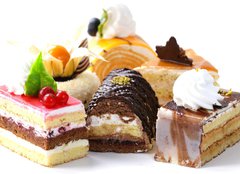 Fototapeta pltno 240 x 174, 96319616 - Assorted different mini cakes with cream, chocolate and berries - Rozmanit mini kole se smetanou, okoldou a bobulemi