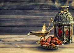 Samolepka flie 200 x 144, 97000675 - Ramadan lamp and dates on wooden background. Oriental lantern