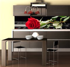 Fototapeta do kuchyn flie 260 x 60, 98331602 - piano keys and red rose - klavrn kle a erven re