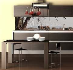 Fototapeta do kuchyně fólie 260 x 60, 98815534 - Elefantenherde verl sst das Wasserloch Etosha Namibia - Elefantenherde verl sst das Wasserloch Etosha Namibie