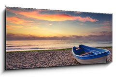 Skleněný obraz 1D panorama - 120 x 50 cm F_AB101100206 - Boat and sunrise - Loď a východ slunce