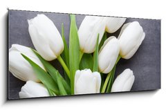 Obraz 1D panorama - 120 x 50 cm F_AB105673696 - More white tulip on the grey background.