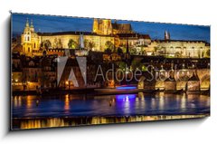 Obraz 1D panorama - 120 x 50 cm F_AB110013090 - Prague Castle, Hradcany reflecting in Vltava river in Prague, Czech Republic at night
