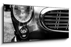 Skleněný obraz 1D panorama - 120 x 50 cm F_AB114196795 - Black and white photo of classic car- vintage film grain filter effect styles - Černobílá fotografie klasického auta