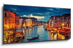 Obraz 1D panorama - 120 x 50 cm F_AB122210404 - View on Grand Canal from Rialto bridge at dusk, Venice, Italy - Pohled na Grand Canal z mostu Rialto za soumraku, Bentky, Itlie