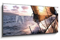 Sklenn obraz 1D panorama - 120 x 50 cm F_AB122844 - sailing to the sunrise - plachtn na vchod slunce