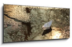 Obraz   paper ship floats in a spring pool, 120 x 50 cm
