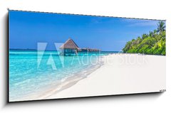 Obraz 1D panorama - 120 x 50 cm F_AB133424507 - Panorama of wide sandy beach on a tropical island in Maldives