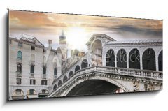 Obraz 1D panorama - 120 x 50 cm F_AB136009860 - Venice, Rialto bridge and with gondola on Grand Canal, Italy